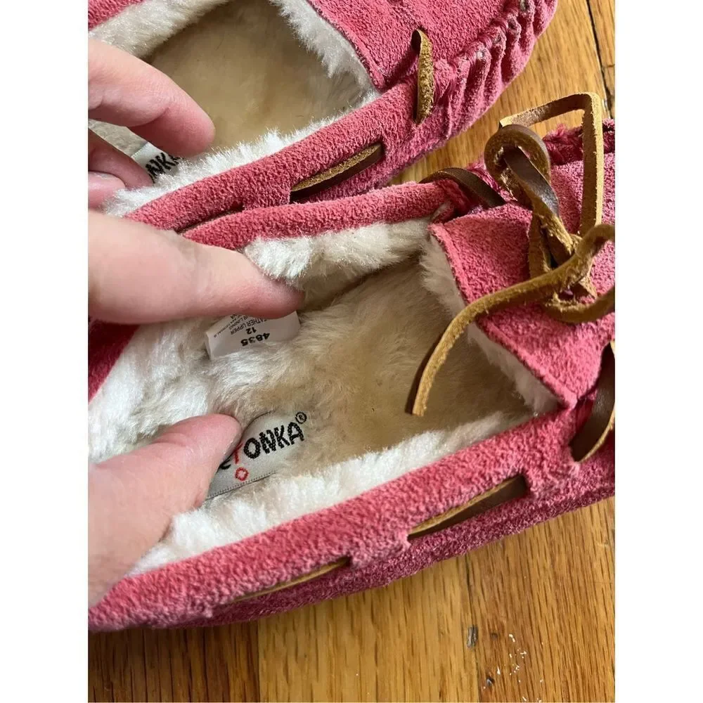 ‎Minnetonka slippers moccasin pink girls size 12